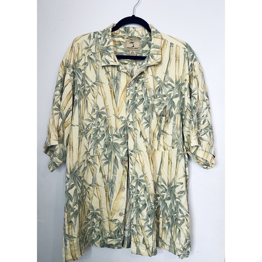 JAMAICA‎ JAXX Men's Hawaiian Shirt Size XL Bamboo Pattern Short Sleeve 100% Silk